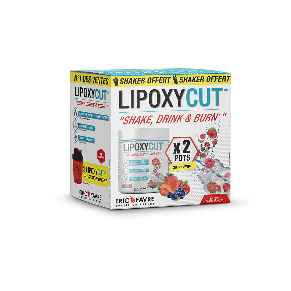 Coffret Lipoxycut Vegan - SHAKER* OFFERT - Brûleur de graisses Coffret : 2 Pot + 1 Shaker Offert ! / Fruits Rouges - ERIC FAVRE