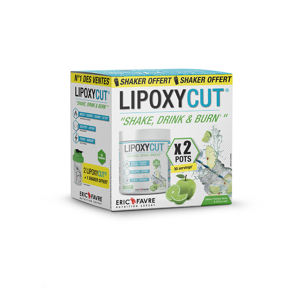 Coffret Lipoxycut Vegan - SHAKER* OFFERT - Brûleur de graisses Coffret : 2 Pot + 1 Shaker Offert ! / Pomme - Citron Vert - ERIC FAVRE - Market Fit